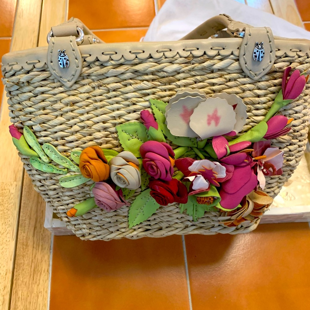 Beautiful Brighton Milan’s Tote with Colorful Leather Flowers & Beading Accents